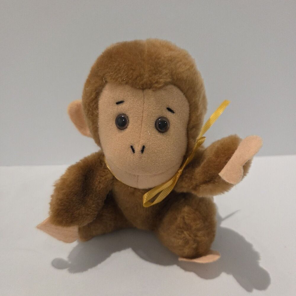 Wallace Russ Berrie Monkey Chimp Plush Vintage 1978 Stuffed Animal Yellow Bow